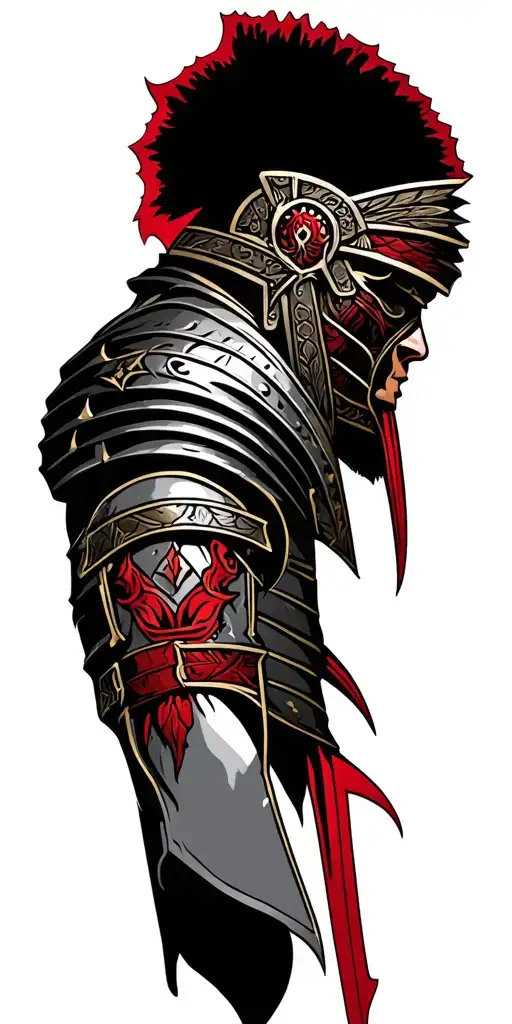 Gladiator Design Combined Trible Black And Red Tattoo For Arm And Chest