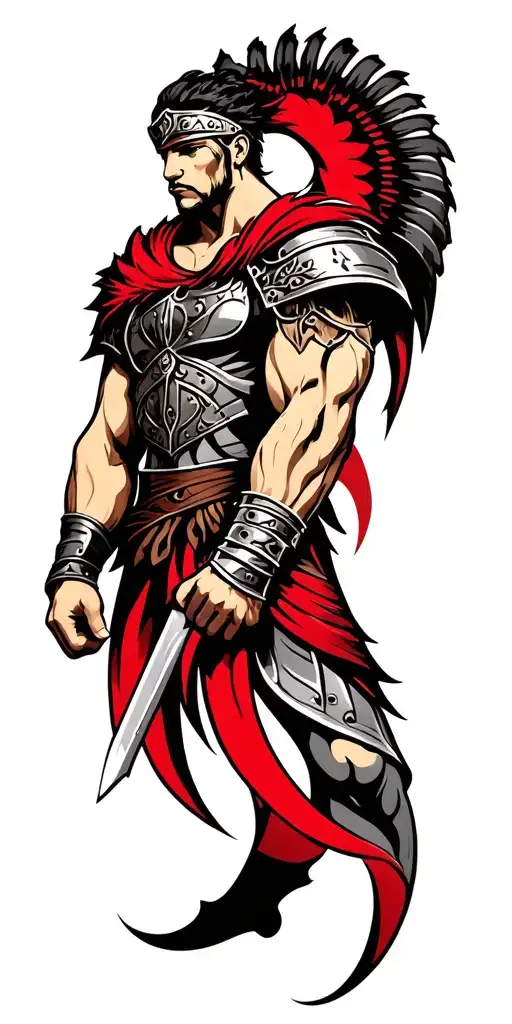 Muscler Gladiator Design Combined Trible Black And Red Tattoos For Arm And Chest