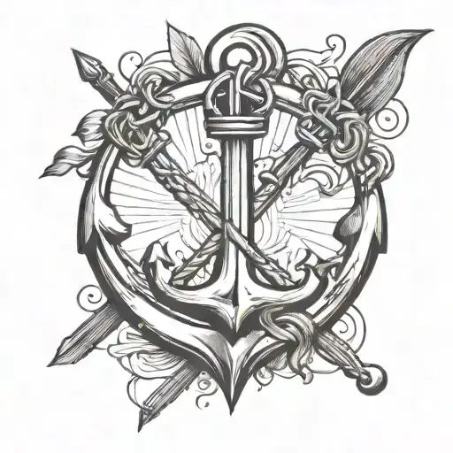 Anchor And Oar Crossed Together