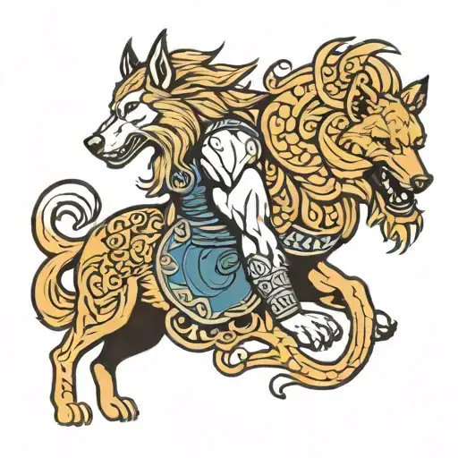 Tyr Norse God And Fenrir Viking Norse Wolf