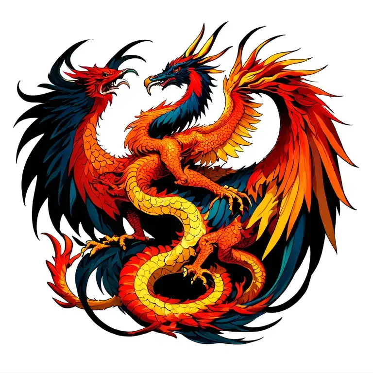 Phoenix And Dragon Intertwined