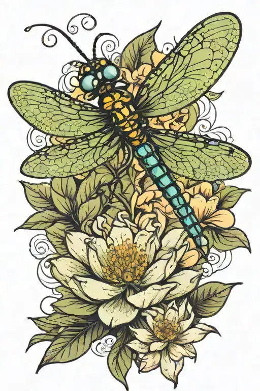 Dragonfly With Single Lotus Flower Blooming