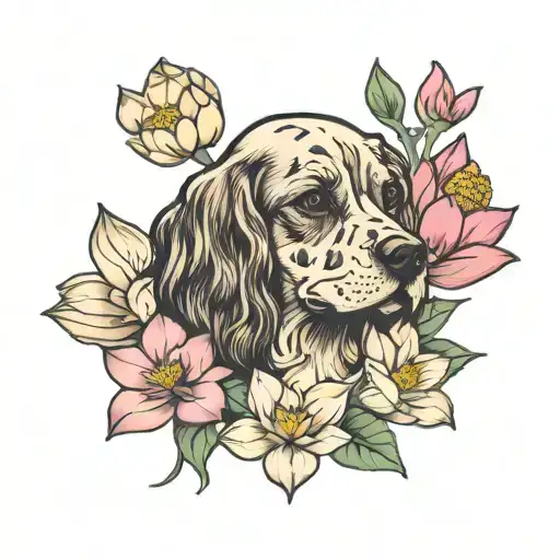 Cocker Dog And Lotus Flower
