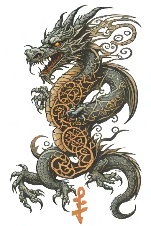 Dragon With Runes In Old Russian