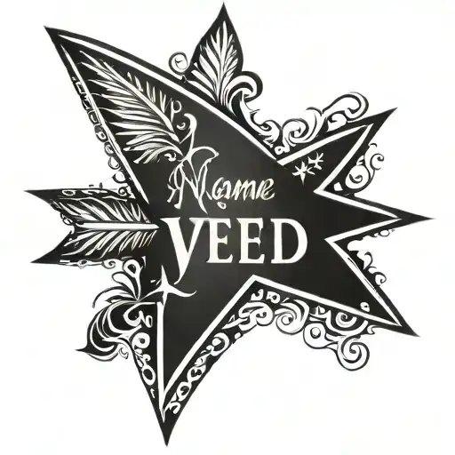 Name Ved On Neck Upside With Both Side Arrow One Face Up And One Down