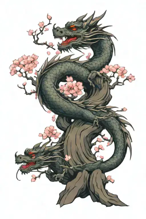Sakura Tree And Dragon
