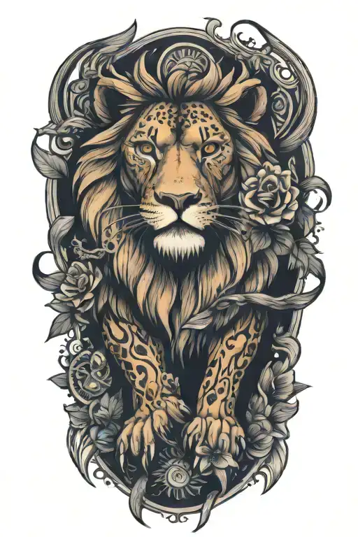 Lion And Owl And Scales And Flower