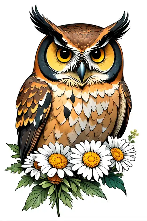 Owl With Daisy Bouquet