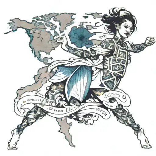 Dancer With World Map And Ocean