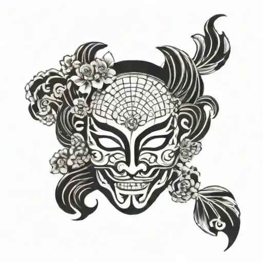 Japanese Style Female Mask With Tsunami