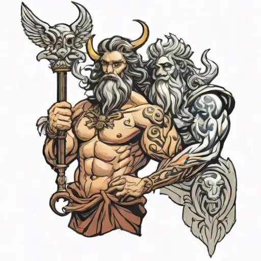 Zeus And Demon Holding