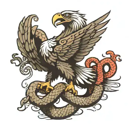 Eagle Fighting A Snake With It's Talons And The Snakes Mouth Open