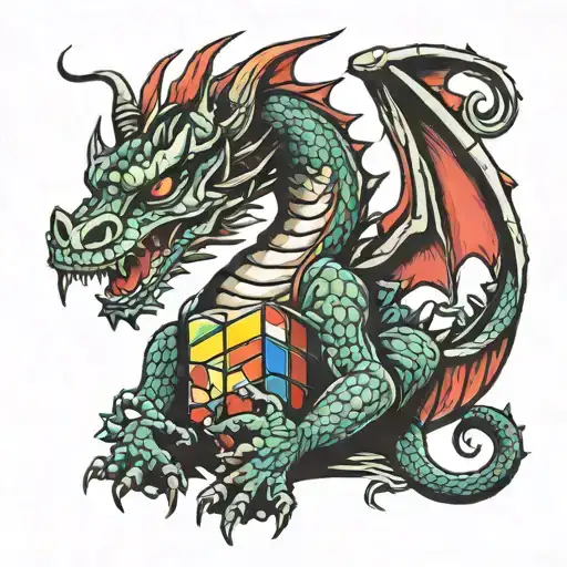Dragon Holding Rubik's Cube