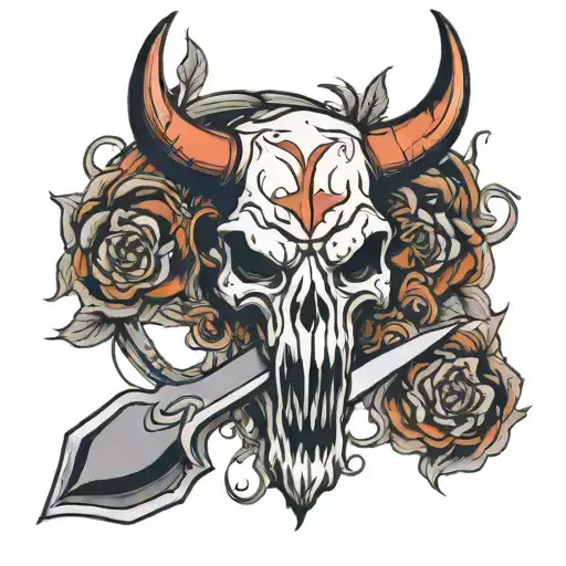 Bull Skull With A Knife