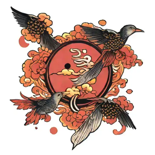 Akatsuki Red Cloud With Uchia Birds Flying