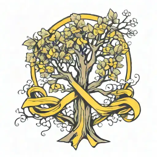 Yellow Ribbon And Tree Intertwined