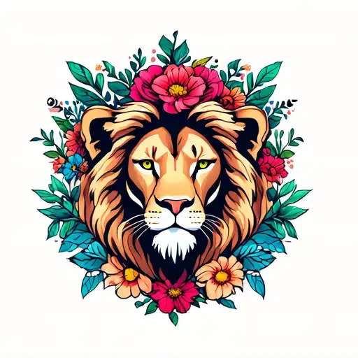 Lion And Flowers Growing