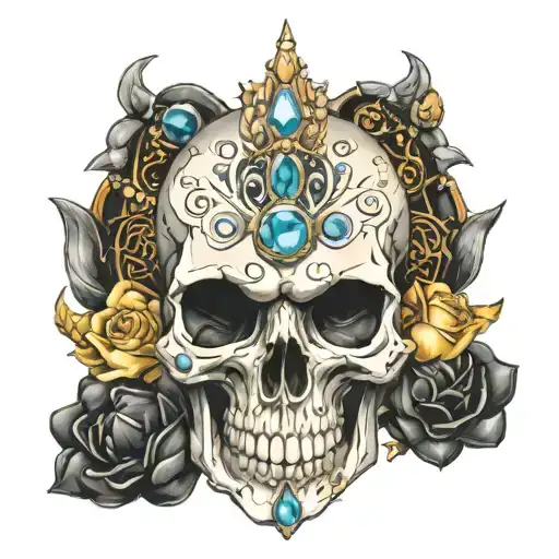 Skull And Gemstones Arranged In The Shape