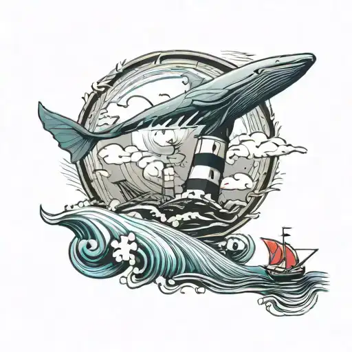 Lighthouse And Blue Whale