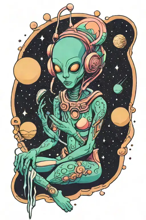 Feminine Alien In Space Meditating Colorful