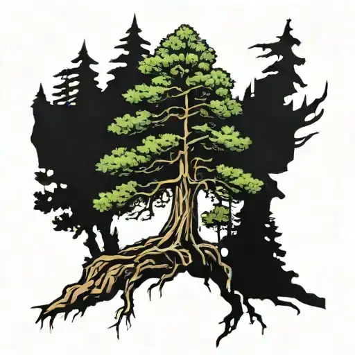 Sequoia Tree With Roots And A Crown