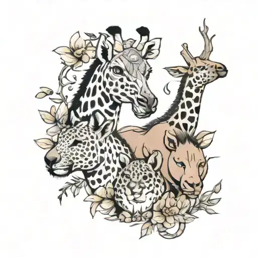 Giraffe And Rhino And Cheetah And Penguin And Orangutan