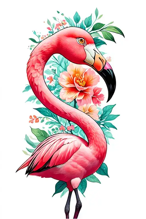 Pink Flamingo With Flowers