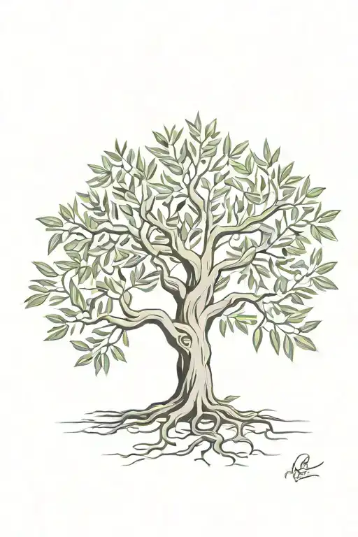 Asymmetrical Olive Tree With Roots