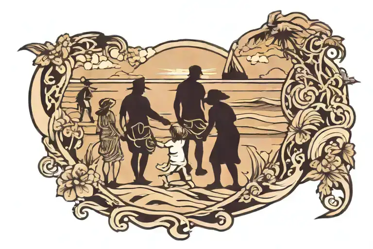 Shadow Of Family Of Beach