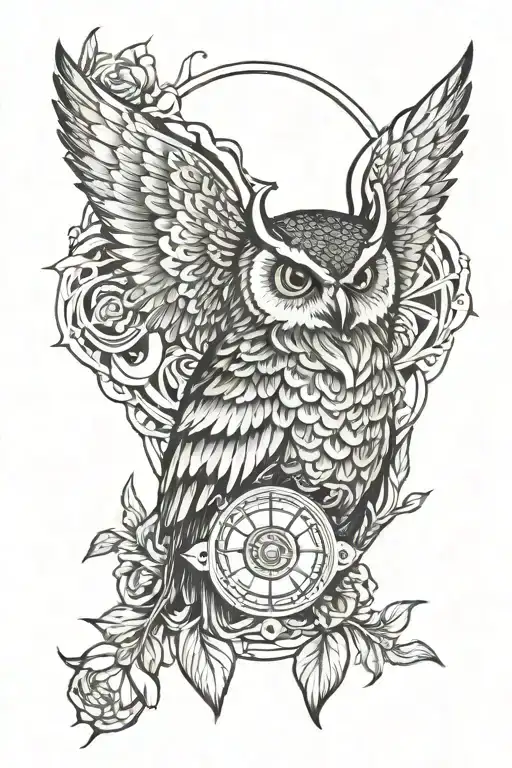Risin Sun Background And Owl In Middle On Calf