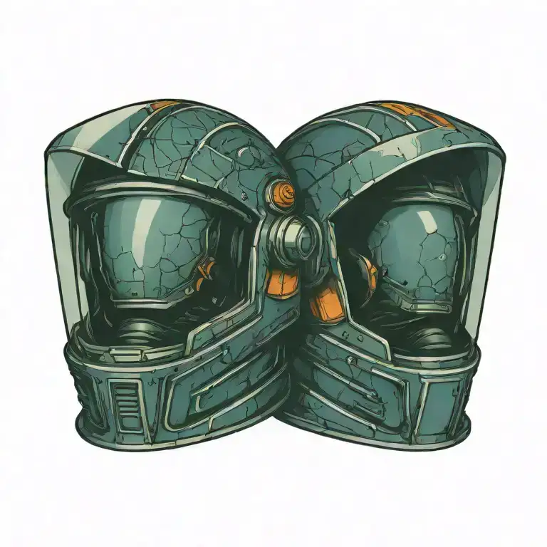 Symmetrical Space Helmet With A Cracked Visor Looking Forward