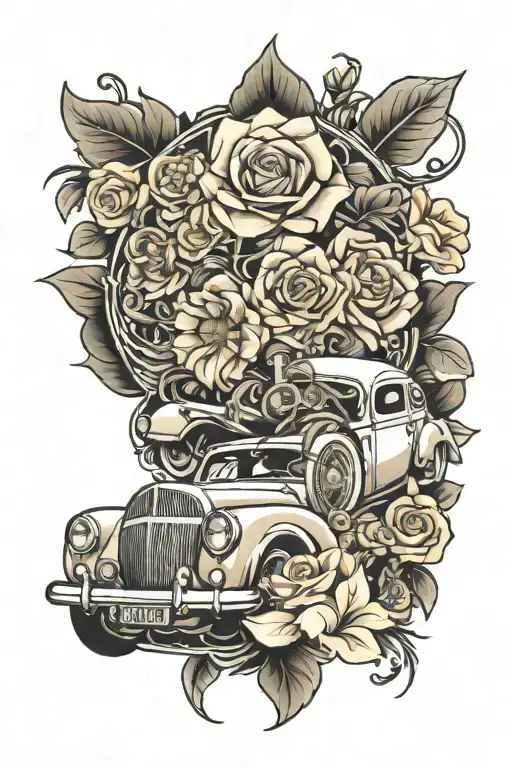 Performance Car Parts And Flowers Blooming