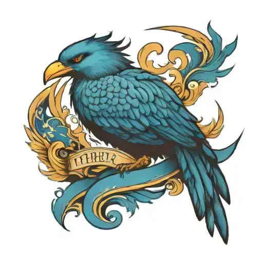 Phenix Bird With Blue Wave Like Background With A Banner