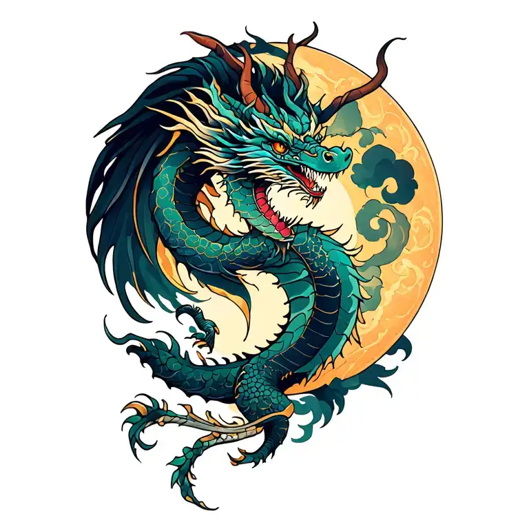 Moon And Elegant Dragon