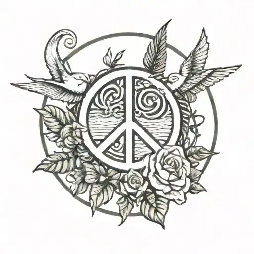 Peace Symbol Intertwined With Tropical Scene Small Roses