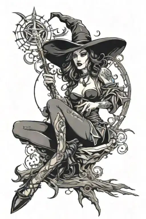 Sexy Witch In A Sexual Provocative Position Holding A Wand