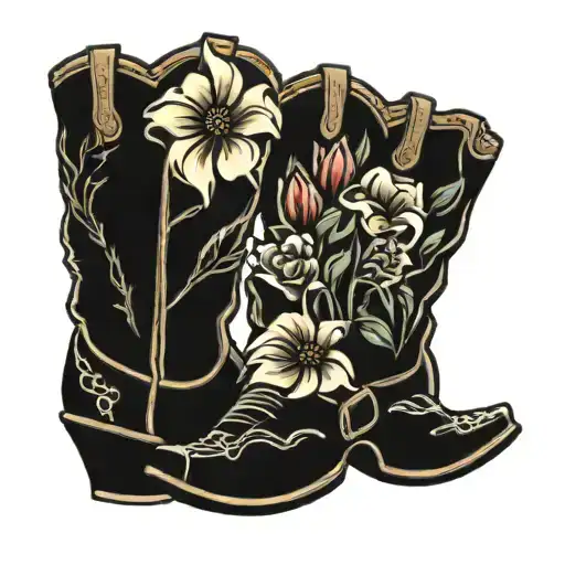 Cowboy Boots With Flowers And American Flag