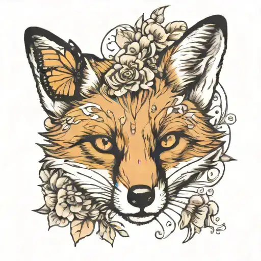 Fox With Butterfly On Its Nose Print Surrounded