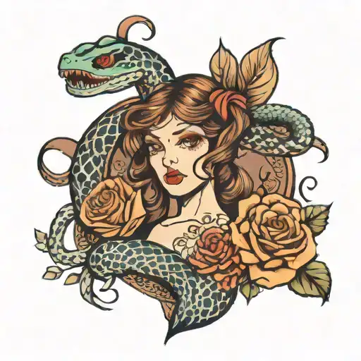 Girl Rose And Snake