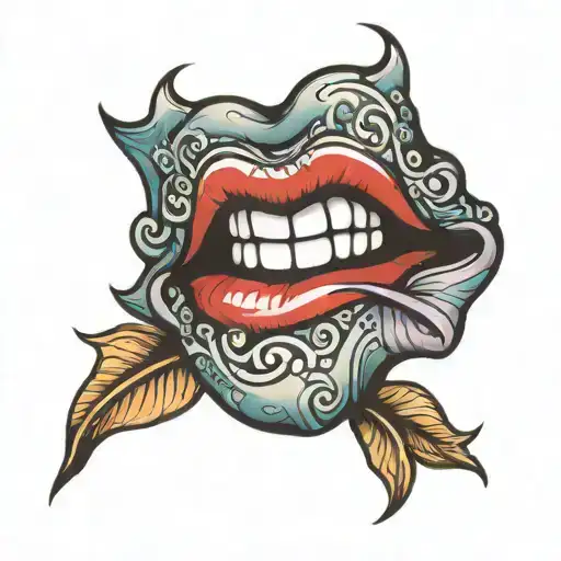 Lips Tattoo On Neck Cover New School Design