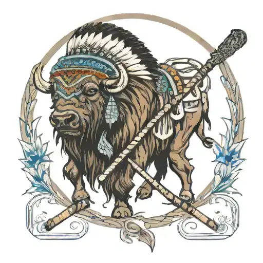 Native American Lacrosse Stick Carried By American Bison