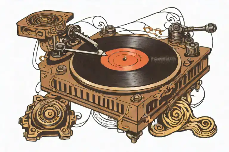 Vinyl Turntable With Music Notes Floating