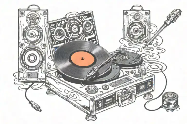 Vinyl Turntable With Jaunty Speakers Blasting Music