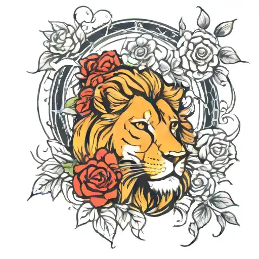 Lion And Rosses Surrounding