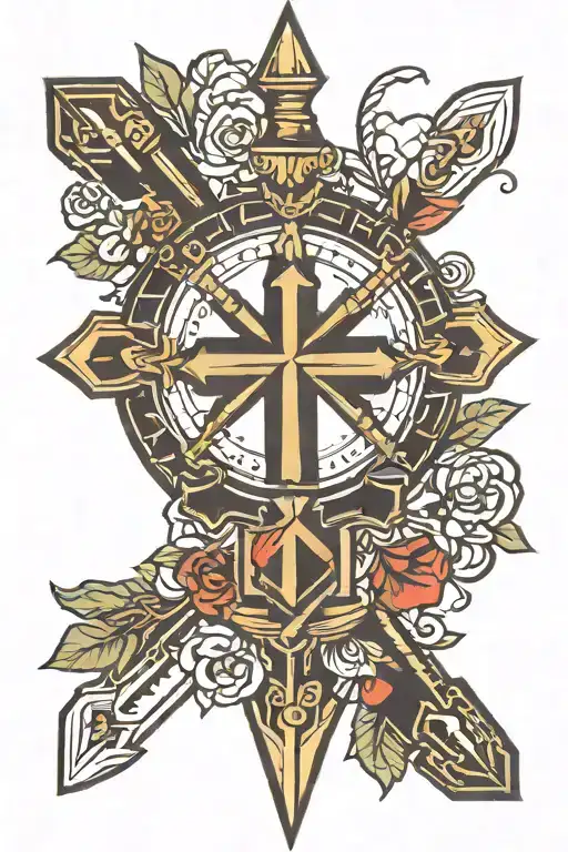 Compas And Arrow With Cross Made