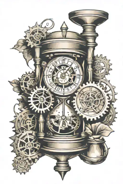 Hourglass And Clock Gears Intertwined