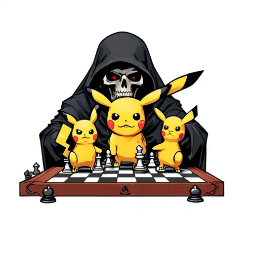 Pikachu Playing Chess Against The Grim Reaper
