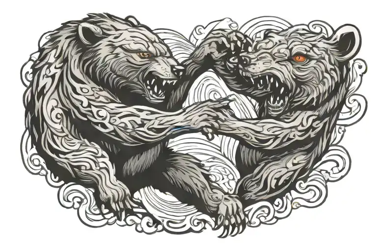 Bear Fighting With Wolf