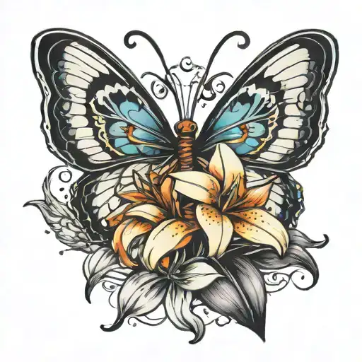 Butterfly With Lily Flower