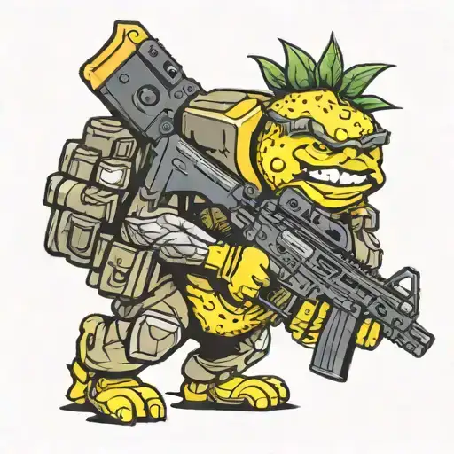 An Angry Lemon Wearing Tactical Gear Carrying An Ar-15 Looking Scary